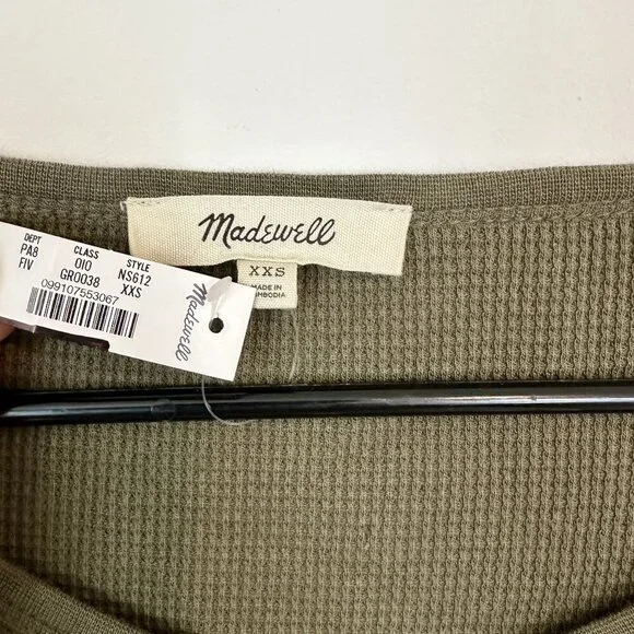 NWT Madewell Olive Green Waffle-Knit Scoopneck Henley Tee - XXS - Picture 4 of 8
